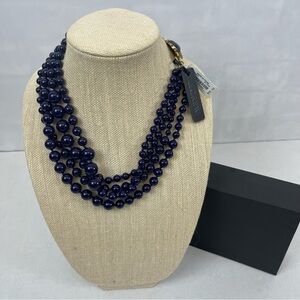 J.Crew Dark Purple Beaded Statement Necklace NWT Crystal Beetle Clasp‎